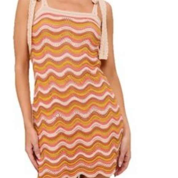 FCT WITH LOVE Dresses & Skirts - Sleeveless Wavy Stripe Knit Midi Dress in Pink and Mustard 100% Acrylic $25